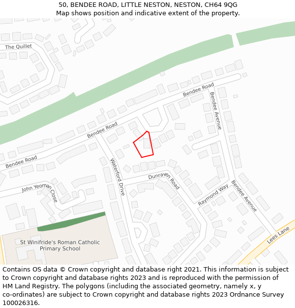 50, BENDEE ROAD, LITTLE NESTON, NESTON, CH64 9QG: Location map and indicative extent of plot