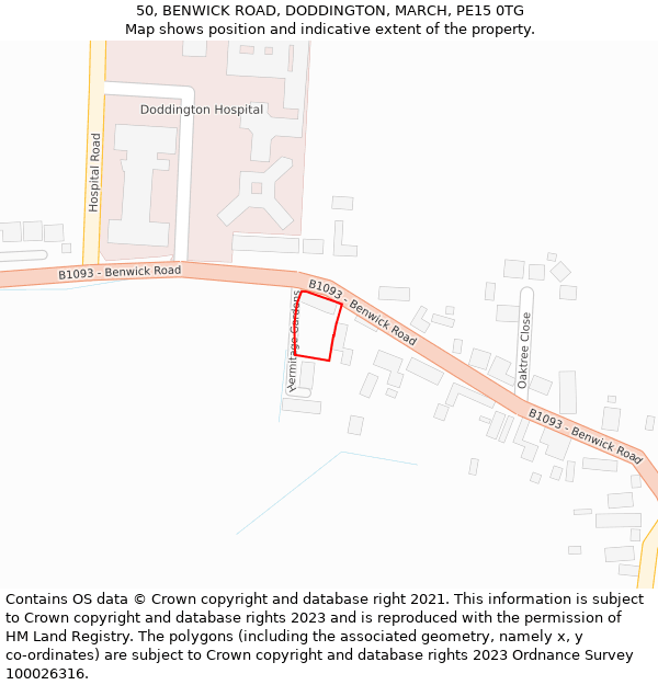 50, BENWICK ROAD, DODDINGTON, MARCH, PE15 0TG: Location map and indicative extent of plot