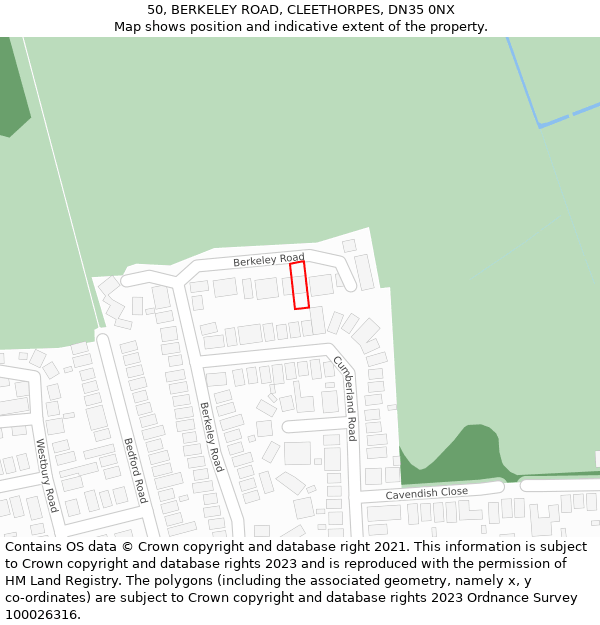 50, BERKELEY ROAD, CLEETHORPES, DN35 0NX: Location map and indicative extent of plot