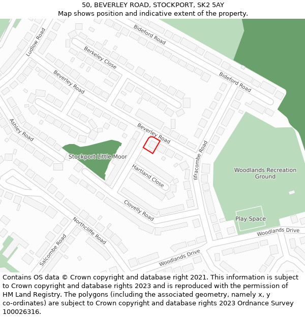 50, BEVERLEY ROAD, STOCKPORT, SK2 5AY: Location map and indicative extent of plot