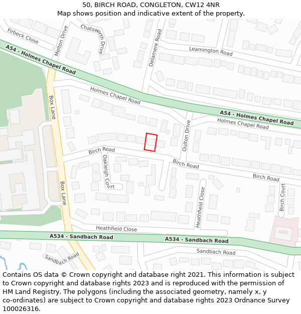 50, BIRCH ROAD, CONGLETON, CW12 4NR: Location map and indicative extent of plot
