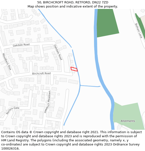 50, BIRCHCROFT ROAD, RETFORD, DN22 7ZD: Location map and indicative extent of plot