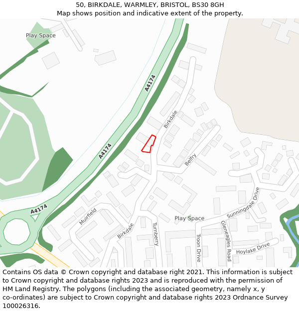 50, BIRKDALE, WARMLEY, BRISTOL, BS30 8GH: Location map and indicative extent of plot