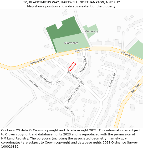 50, BLACKSMITHS WAY, HARTWELL, NORTHAMPTON, NN7 2HY: Location map and indicative extent of plot