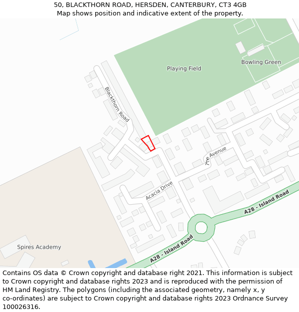 50, BLACKTHORN ROAD, HERSDEN, CANTERBURY, CT3 4GB: Location map and indicative extent of plot