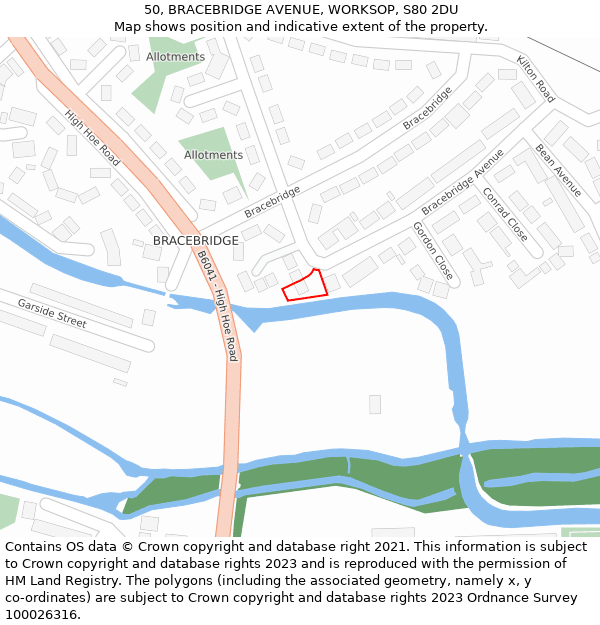 50, BRACEBRIDGE AVENUE, WORKSOP, S80 2DU: Location map and indicative extent of plot