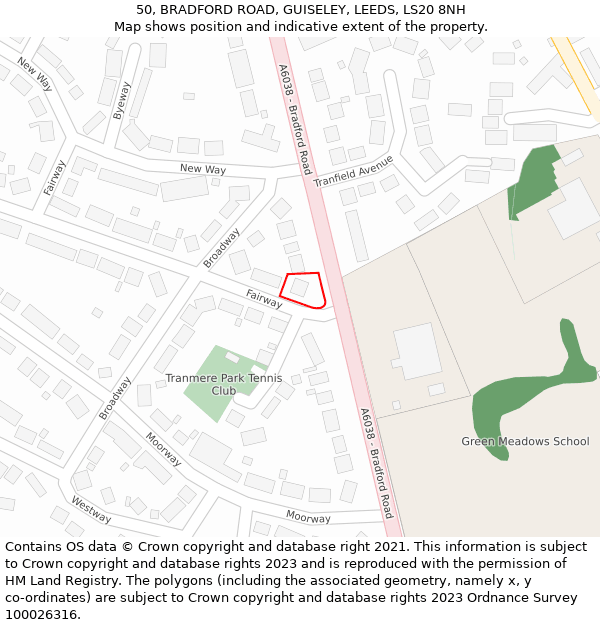 50, BRADFORD ROAD, GUISELEY, LEEDS, LS20 8NH: Location map and indicative extent of plot