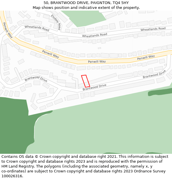 50, BRANTWOOD DRIVE, PAIGNTON, TQ4 5HY: Location map and indicative extent of plot