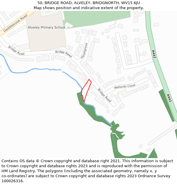 50, BRIDGE ROAD, ALVELEY, BRIDGNORTH, WV15 6JU: Location map and indicative extent of plot