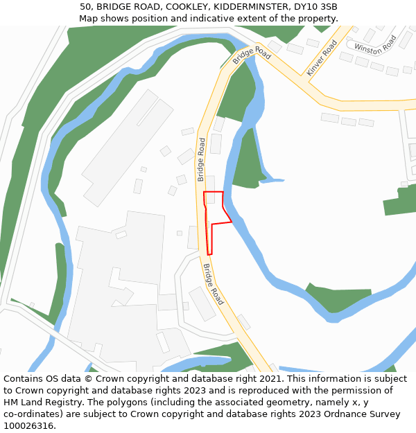 50, BRIDGE ROAD, COOKLEY, KIDDERMINSTER, DY10 3SB: Location map and indicative extent of plot