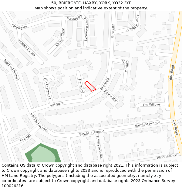 50, BRIERGATE, HAXBY, YORK, YO32 3YP: Location map and indicative extent of plot