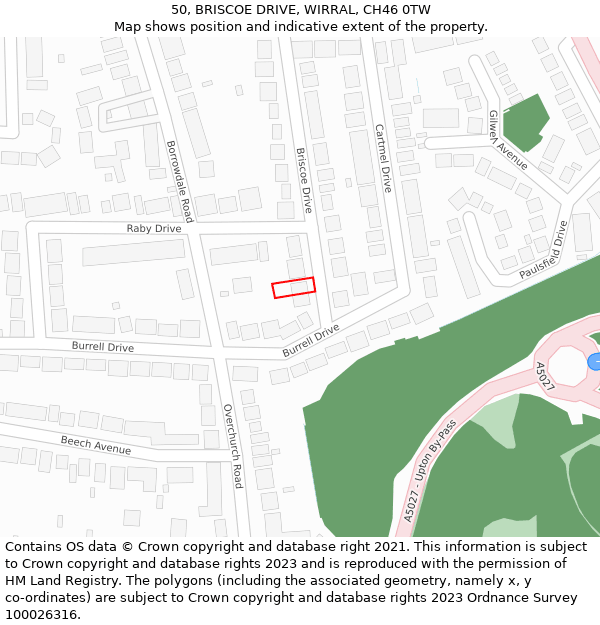 50, BRISCOE DRIVE, WIRRAL, CH46 0TW: Location map and indicative extent of plot