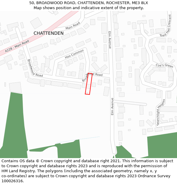 50, BROADWOOD ROAD, CHATTENDEN, ROCHESTER, ME3 8LX: Location map and indicative extent of plot