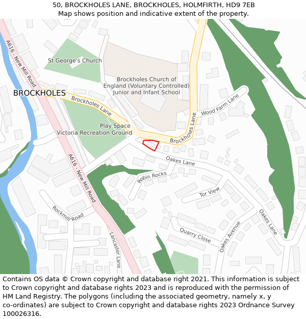 50, BROCKHOLES LANE, BROCKHOLES, HOLMFIRTH, HD9 7EB: Location map and indicative extent of plot