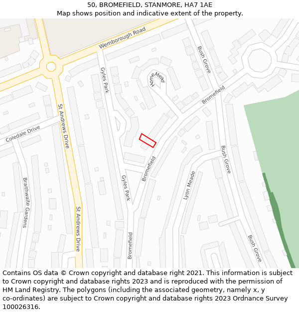 50, BROMEFIELD, STANMORE, HA7 1AE: Location map and indicative extent of plot