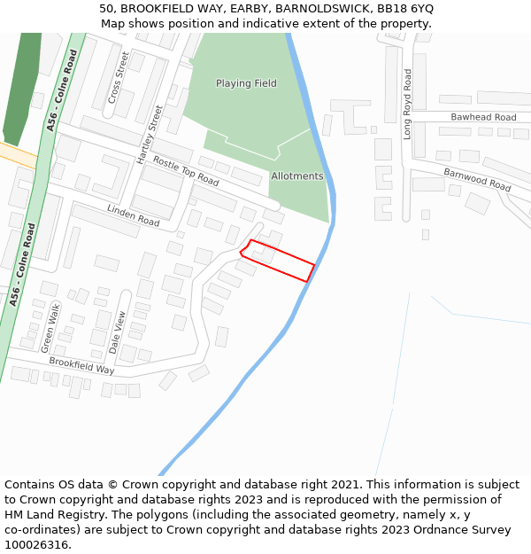 50, BROOKFIELD WAY, EARBY, BARNOLDSWICK, BB18 6YQ: Location map and indicative extent of plot
