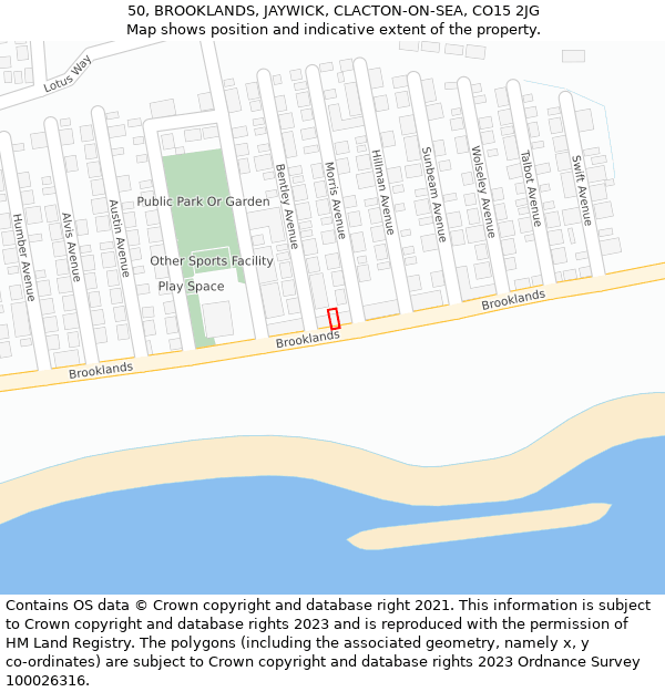 50, BROOKLANDS, JAYWICK, CLACTON-ON-SEA, CO15 2JG: Location map and indicative extent of plot