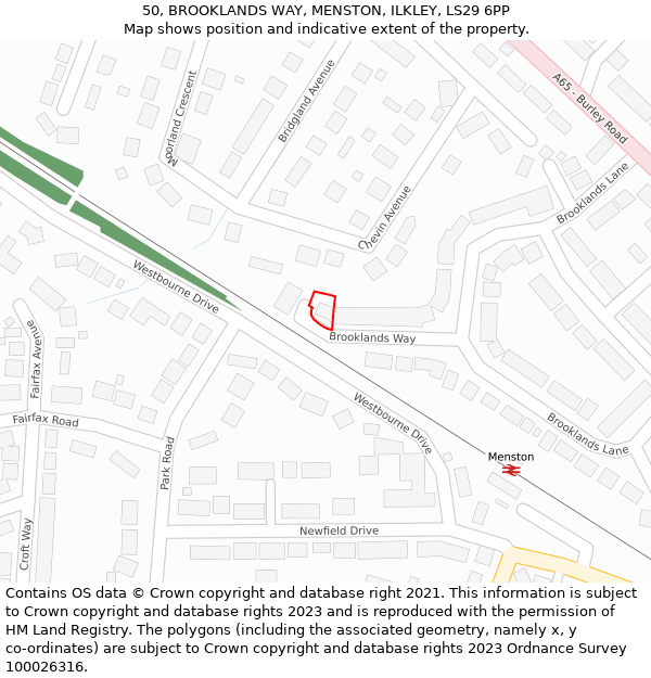 50, BROOKLANDS WAY, MENSTON, ILKLEY, LS29 6PP: Location map and indicative extent of plot