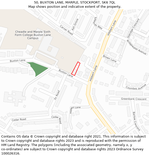 50, BUXTON LANE, MARPLE, STOCKPORT, SK6 7QL: Location map and indicative extent of plot