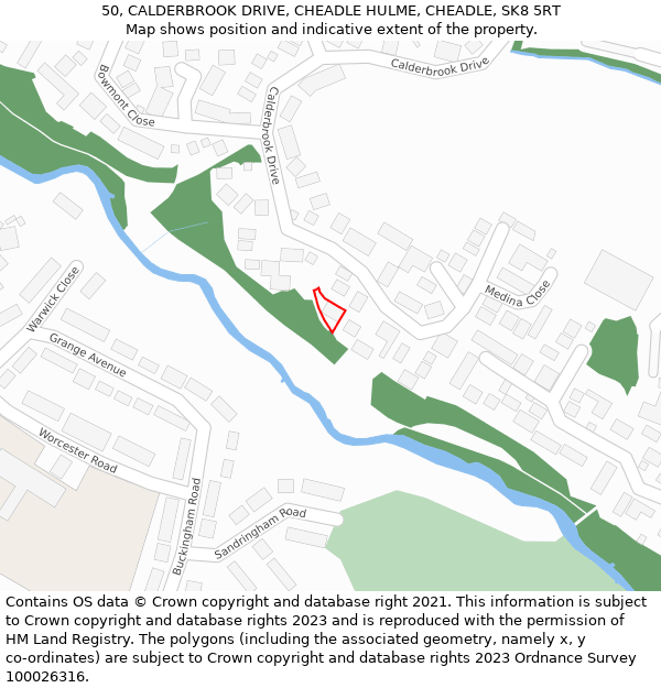 50, CALDERBROOK DRIVE, CHEADLE HULME, CHEADLE, SK8 5RT: Location map and indicative extent of plot