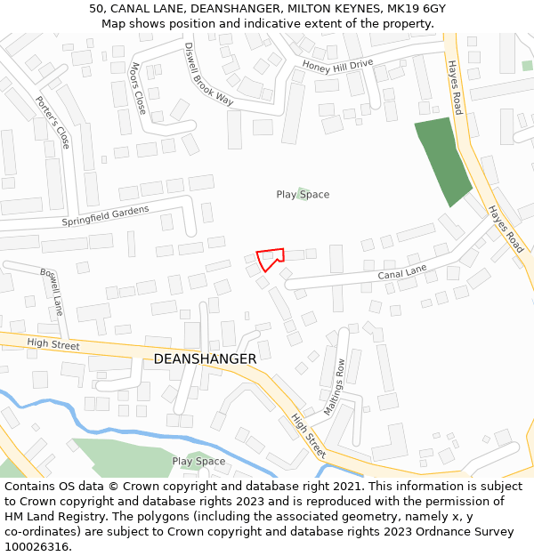 50, CANAL LANE, DEANSHANGER, MILTON KEYNES, MK19 6GY: Location map and indicative extent of plot