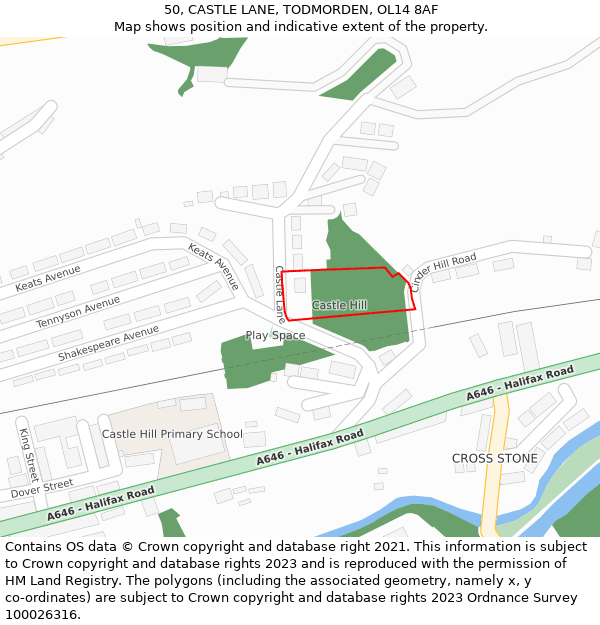 50, CASTLE LANE, TODMORDEN, OL14 8AF: Location map and indicative extent of plot