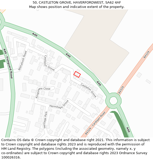 50, CASTLETON GROVE, HAVERFORDWEST, SA62 4AF: Location map and indicative extent of plot