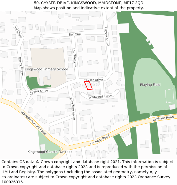 50, CAYSER DRIVE, KINGSWOOD, MAIDSTONE, ME17 3QD: Location map and indicative extent of plot