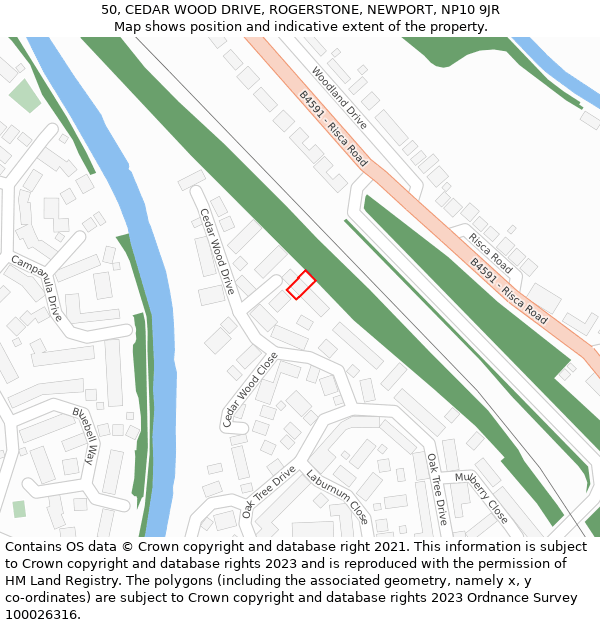 50, CEDAR WOOD DRIVE, ROGERSTONE, NEWPORT, NP10 9JR: Location map and indicative extent of plot