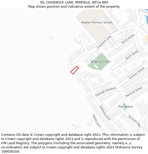 50, CHADWICK LANE, MIRFIELD, WF14 8RA: Location map and indicative extent of plot