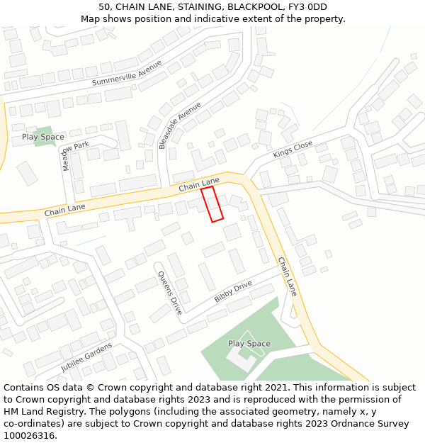 50, CHAIN LANE, STAINING, BLACKPOOL, FY3 0DD: Location map and indicative extent of plot