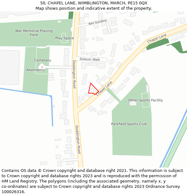 50, CHAPEL LANE, WIMBLINGTON, MARCH, PE15 0QX: Location map and indicative extent of plot