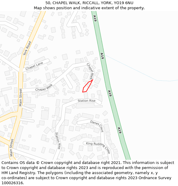 50, CHAPEL WALK, RICCALL, YORK, YO19 6NU: Location map and indicative extent of plot