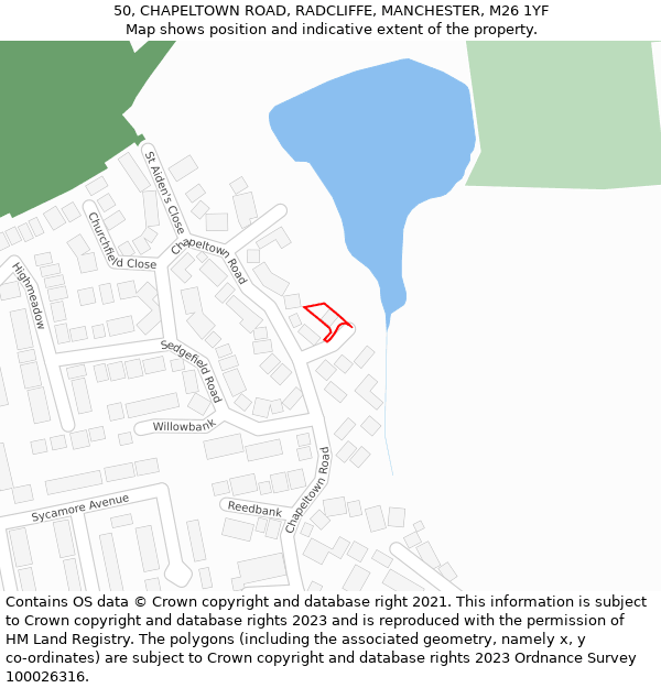 50, CHAPELTOWN ROAD, RADCLIFFE, MANCHESTER, M26 1YF: Location map and indicative extent of plot