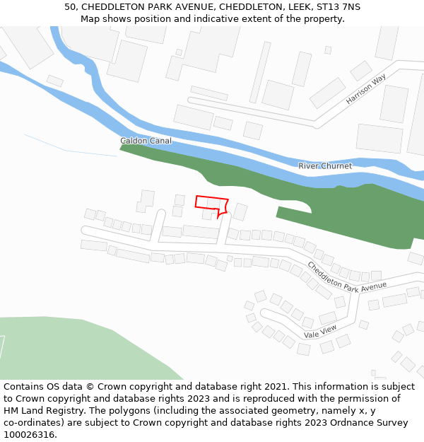 50, CHEDDLETON PARK AVENUE, CHEDDLETON, LEEK, ST13 7NS: Location map and indicative extent of plot