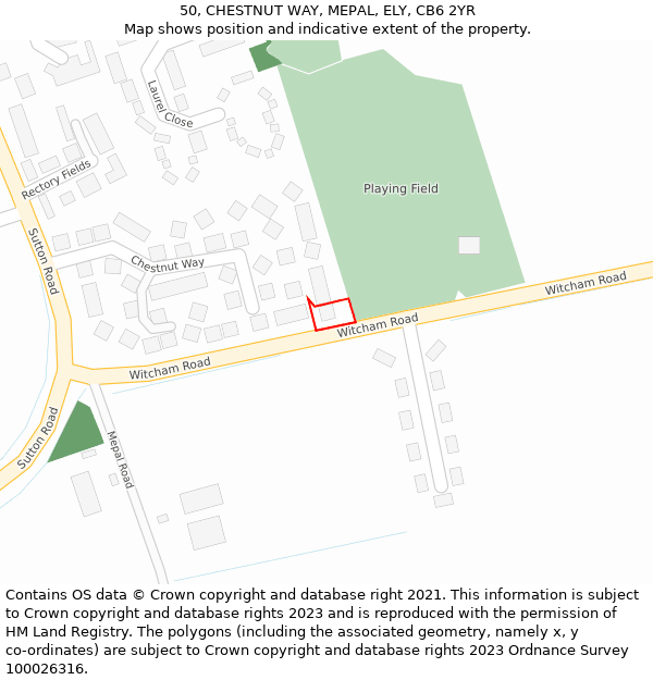 50, CHESTNUT WAY, MEPAL, ELY, CB6 2YR: Location map and indicative extent of plot