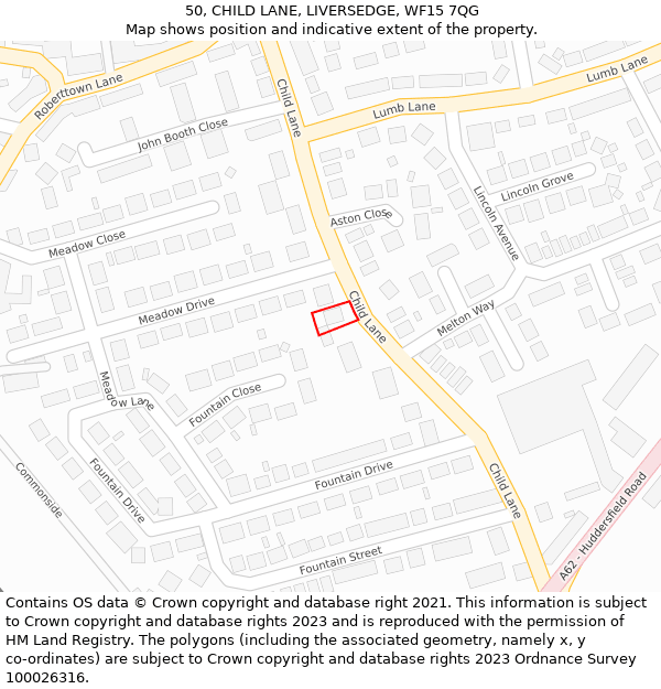 50, CHILD LANE, LIVERSEDGE, WF15 7QG: Location map and indicative extent of plot