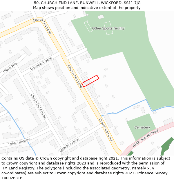50, CHURCH END LANE, RUNWELL, WICKFORD, SS11 7JG: Location map and indicative extent of plot