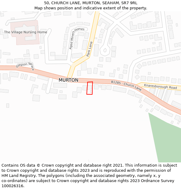 50, CHURCH LANE, MURTON, SEAHAM, SR7 9RL: Location map and indicative extent of plot