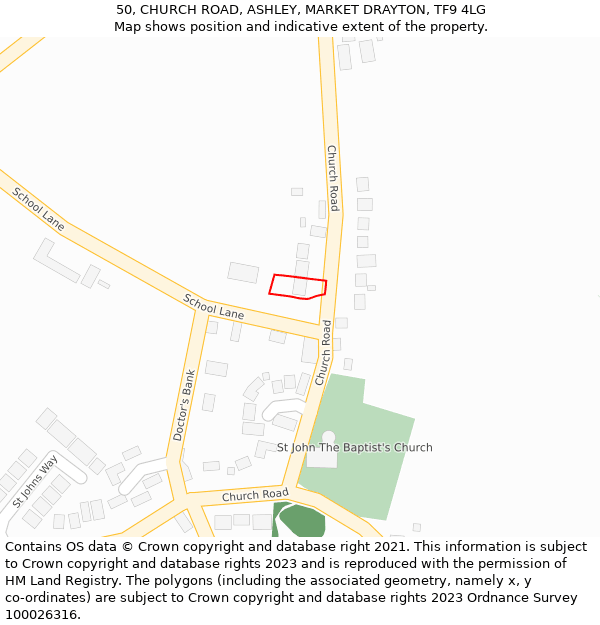 50, CHURCH ROAD, ASHLEY, MARKET DRAYTON, TF9 4LG: Location map and indicative extent of plot