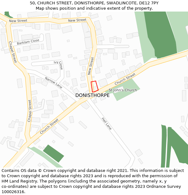 50, CHURCH STREET, DONISTHORPE, SWADLINCOTE, DE12 7PY: Location map and indicative extent of plot