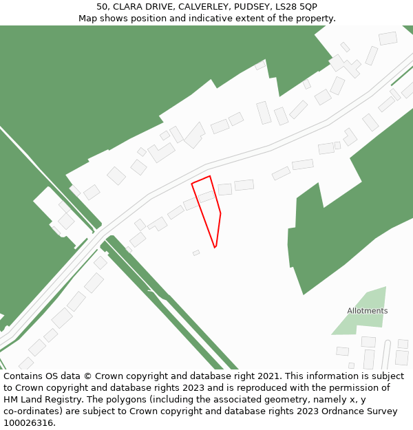 50, CLARA DRIVE, CALVERLEY, PUDSEY, LS28 5QP: Location map and indicative extent of plot