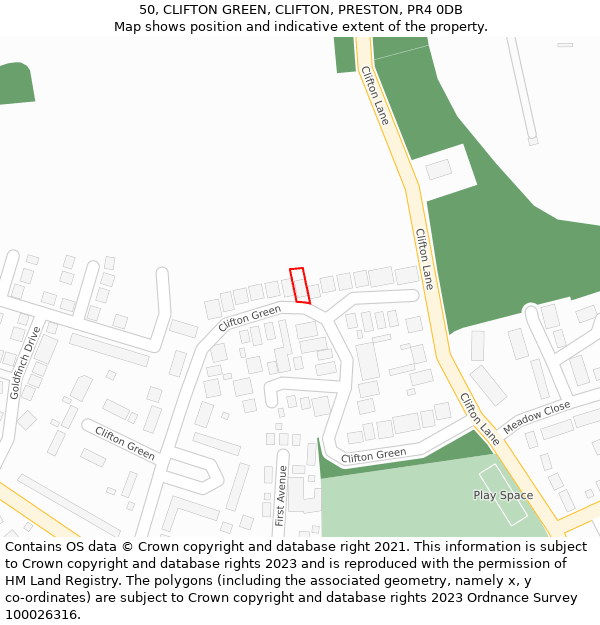 50, CLIFTON GREEN, CLIFTON, PRESTON, PR4 0DB: Location map and indicative extent of plot