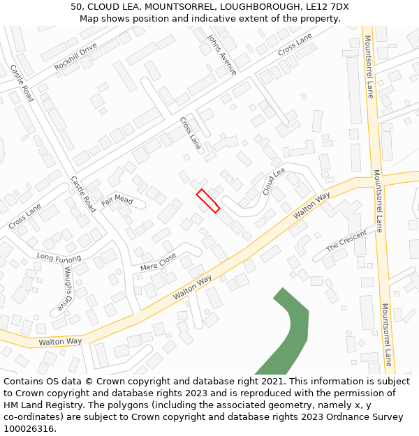 50, CLOUD LEA, MOUNTSORREL, LOUGHBOROUGH, LE12 7DX: Location map and indicative extent of plot