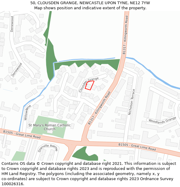 50, CLOUSDEN GRANGE, NEWCASTLE UPON TYNE, NE12 7YW: Location map and indicative extent of plot