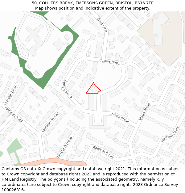 50, COLLIERS BREAK, EMERSONS GREEN, BRISTOL, BS16 7EE: Location map and indicative extent of plot