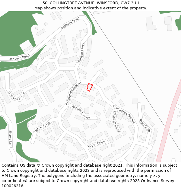 50, COLLINGTREE AVENUE, WINSFORD, CW7 3UH: Location map and indicative extent of plot