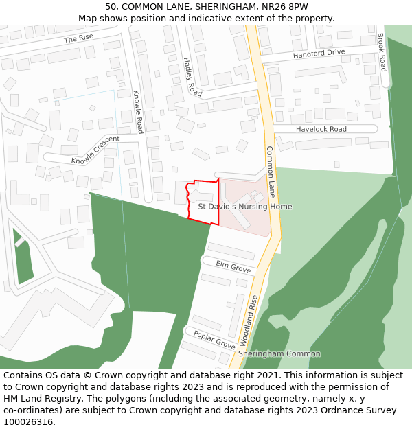 50, COMMON LANE, SHERINGHAM, NR26 8PW: Location map and indicative extent of plot