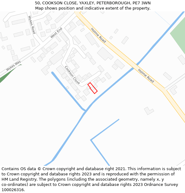 50, COOKSON CLOSE, YAXLEY, PETERBOROUGH, PE7 3WN: Location map and indicative extent of plot