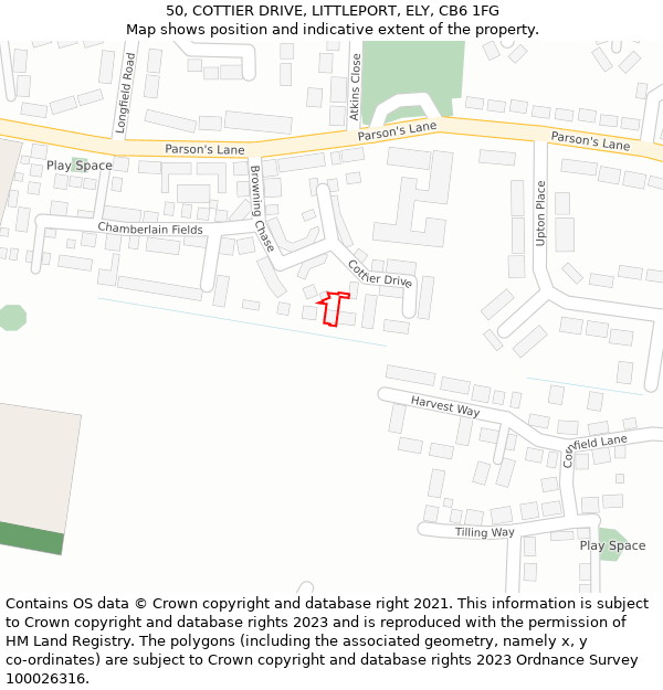 50, COTTIER DRIVE, LITTLEPORT, ELY, CB6 1FG: Location map and indicative extent of plot